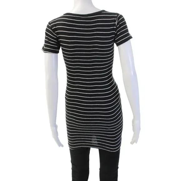 Edith A. Miller Women Striped Black Cotton Blend T-Shirt Dress Size S - Picture 3 of 4